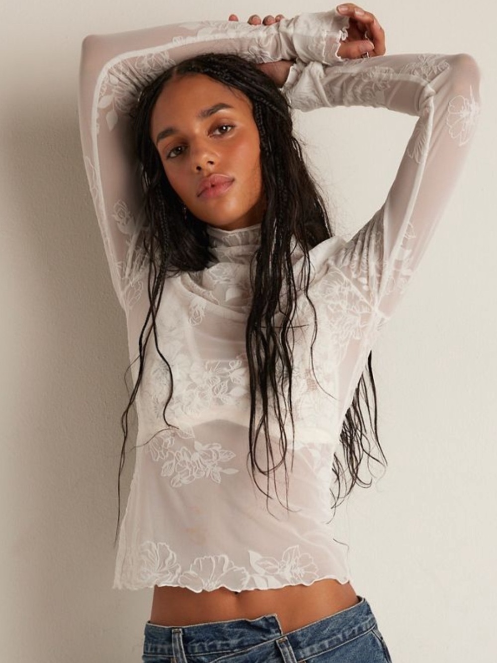White Floral Embroidered Long-Sleeve free people You Decide top